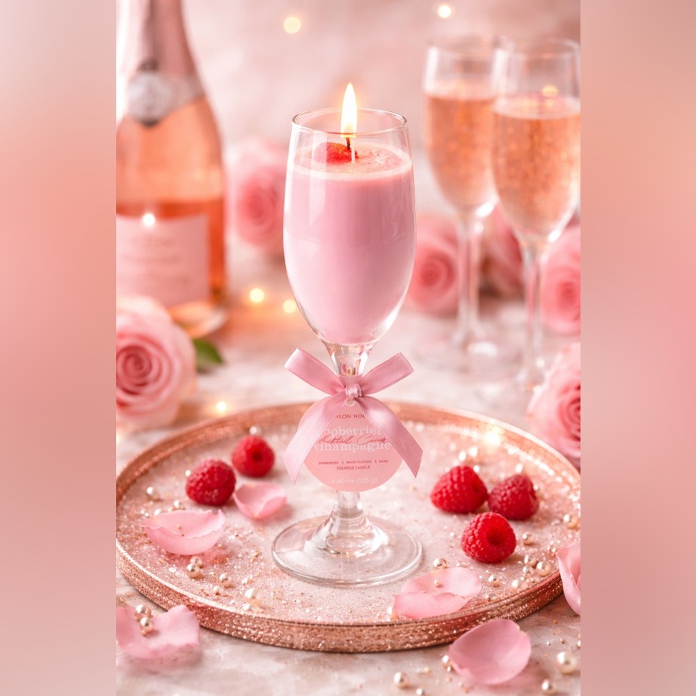 Pink Raspberry Champagne Decorative Candle